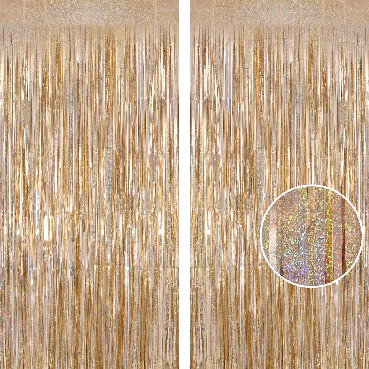 2-Pack Champagne Metallic Foil Fringe Curtains 3.3x8.2ft Party Backdrop Decorations
